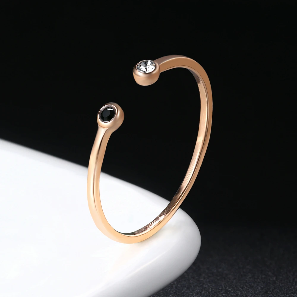 Simple Lovely Style Mini Crystal Rose Gold Color Ring Jewelry For Girl Women Party Full Sizes ZYR165