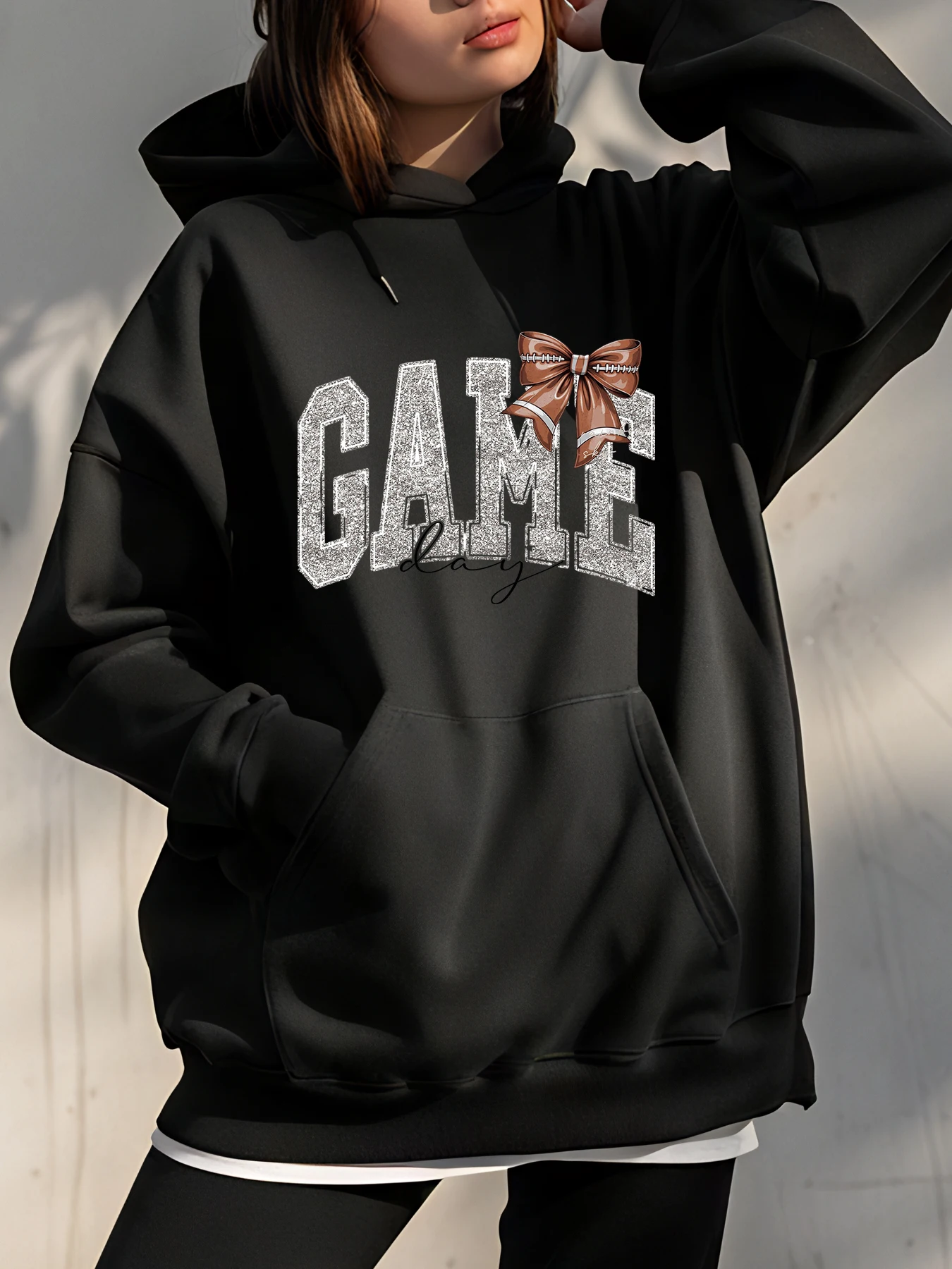 Sweat à capuche pour femmes, imprimé de jeu, Design avec nœud, surdimensionné, décontracté, Streetwear, mode, tenue pour jeunes