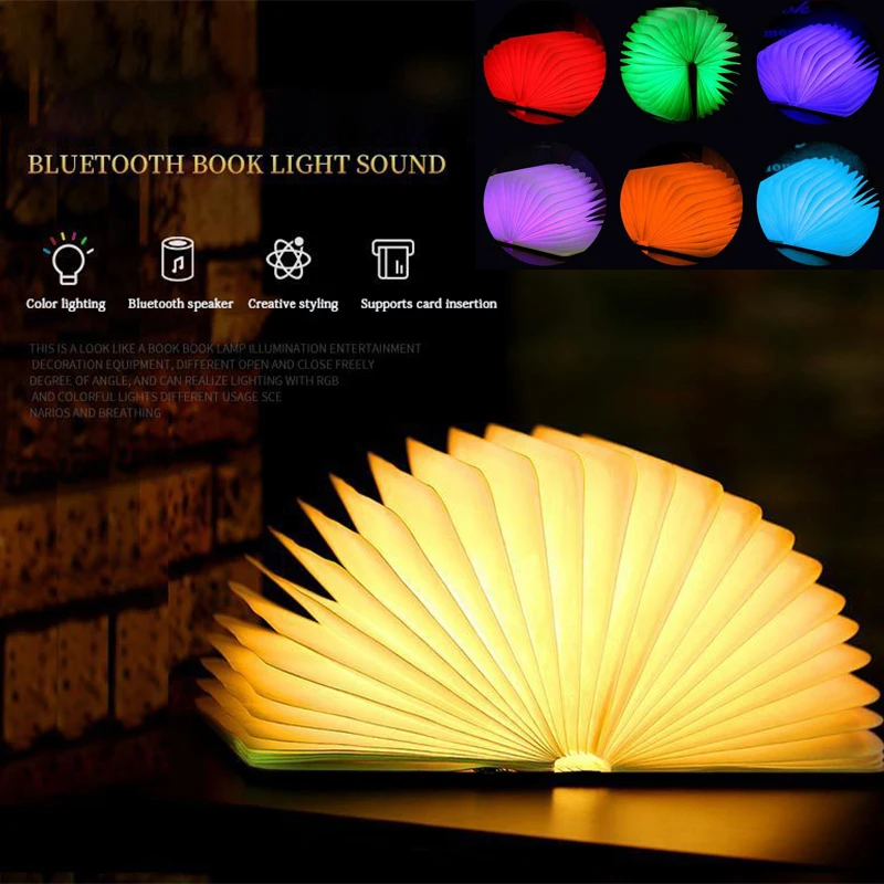 

Bluetooth speaker book light 3D folding remote control 7-color desk lamp USB charging portable student gift