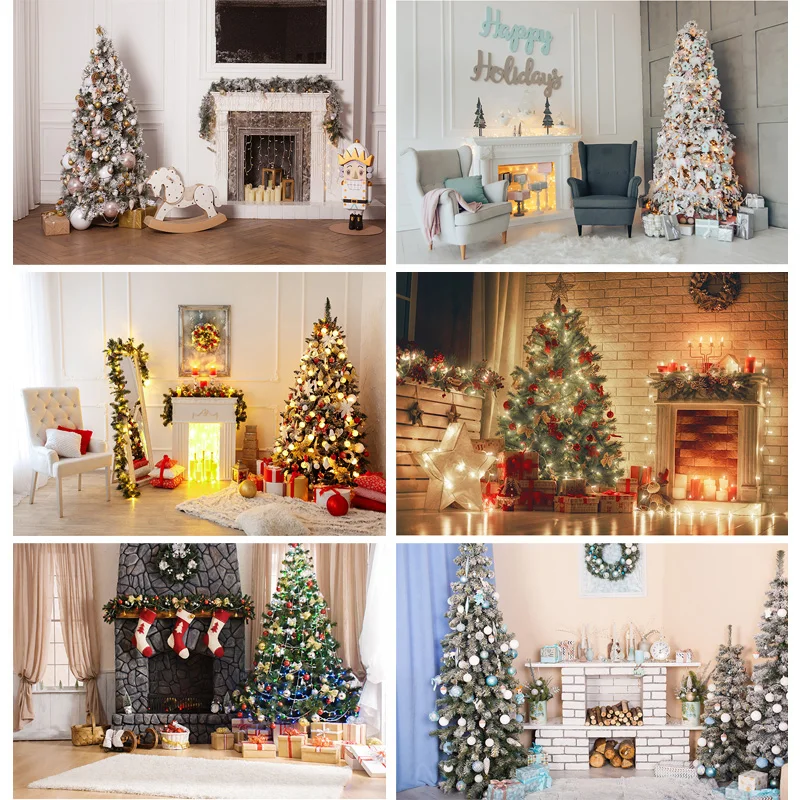 

SHENGYONGBAO Christmas Indoor Theme Photography Background Christmas tree Fireplace Children For Photo Backdrops YXSD-03