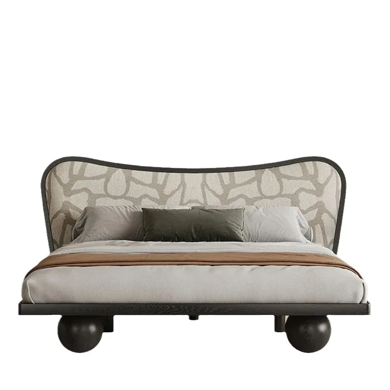 Solid wood bed, French light luxury retro butterfly bed, soft bag solid wood bedroom double bed, master bedroom soft bed