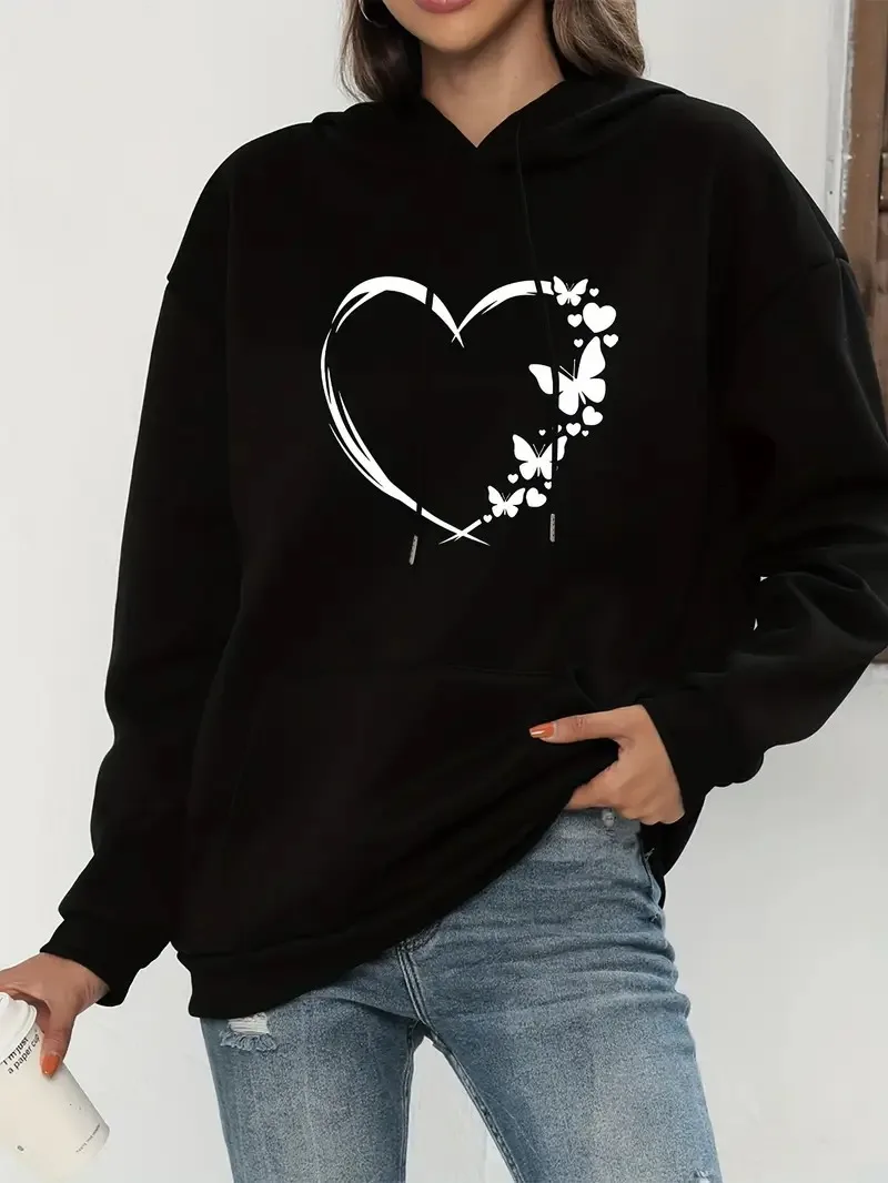 

2025 Autumn and Winter Heart Print Hoodie Vintage Drawstring Kangaroo High-end Luxury Is for Both Men and Women Top Y2k