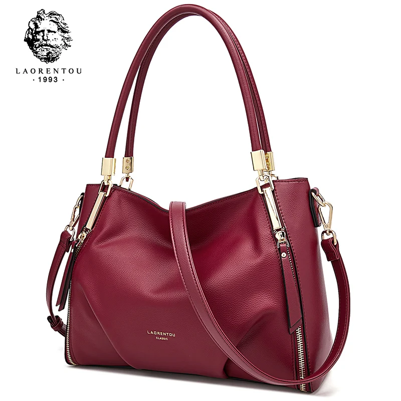 

LAORENTOU Genuine Leather Satchel Handbag Women's High Capacity Crossbody Shoulder ​Bags Lady Top Handle Female Tote Mother Gift