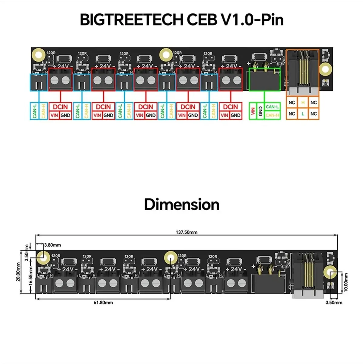 A72Z  CEB CANbus Expand Board Rich CAN Interface Easy Installation for Klipper Motherboard 2020 Aluminum Profiles