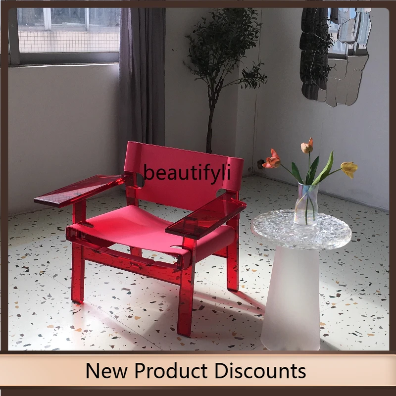 

Single Sofa Chair with Backrest Creative Villa Exhibition Hall Saddle Leather Acrylic