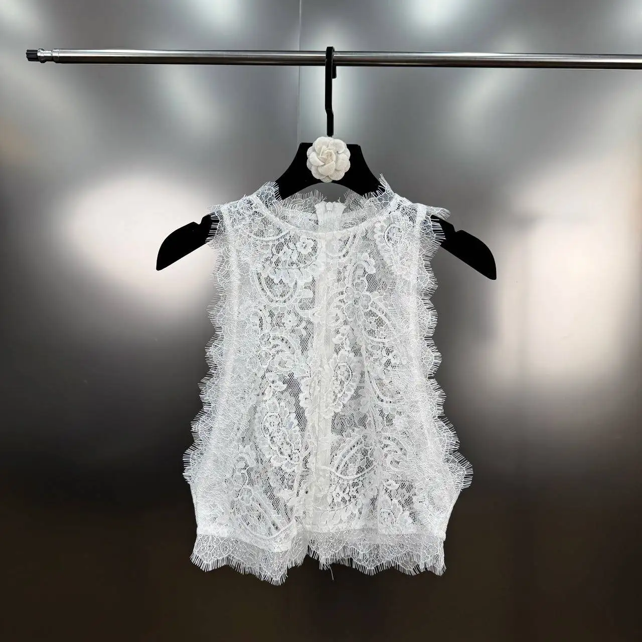 High Street Tanks Men's Spring and Summer New French Retro Lace Pattern Patchwork Versatile See Through Tanks