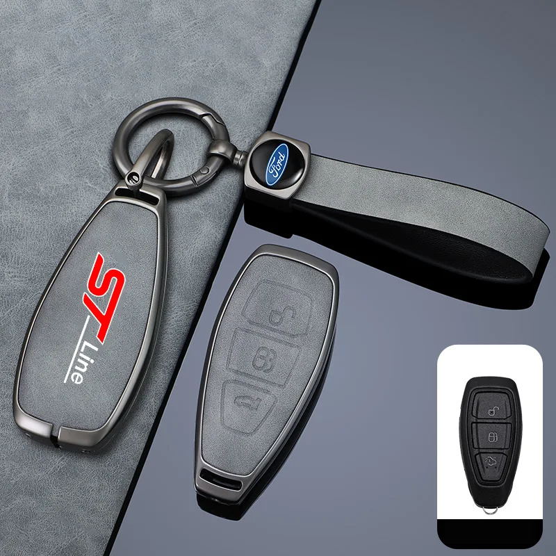 Leather Car Key Case Cover for Ford ST Line Fiesta Focus Mondeo Ecosport Kuga Puma Edge Escape Metallic Keychain Accessories