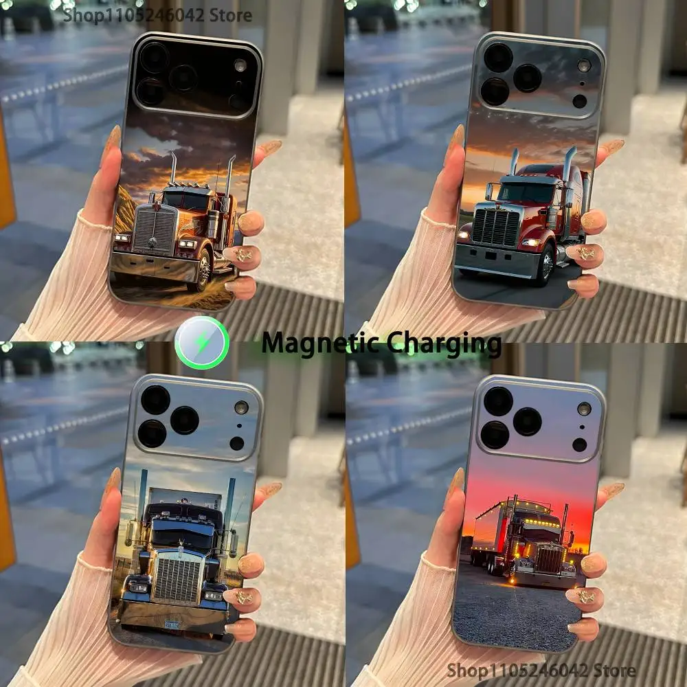 

Cool Heavy Truck Car Transparent gray Phone Case For iPhone 17,16,15,14,13,12,11,Pro,Max,Plus Magnetic Wireless Charging