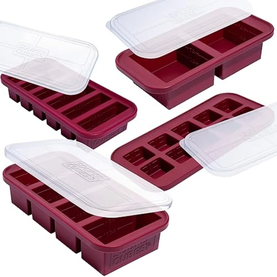 

Silicone Freezer Molds Gift Set with 2 Tbsp 1/2 1 and 2 Cup Silicone Freezer Trays With Lids - Meal Prep and Kitchen Essentials