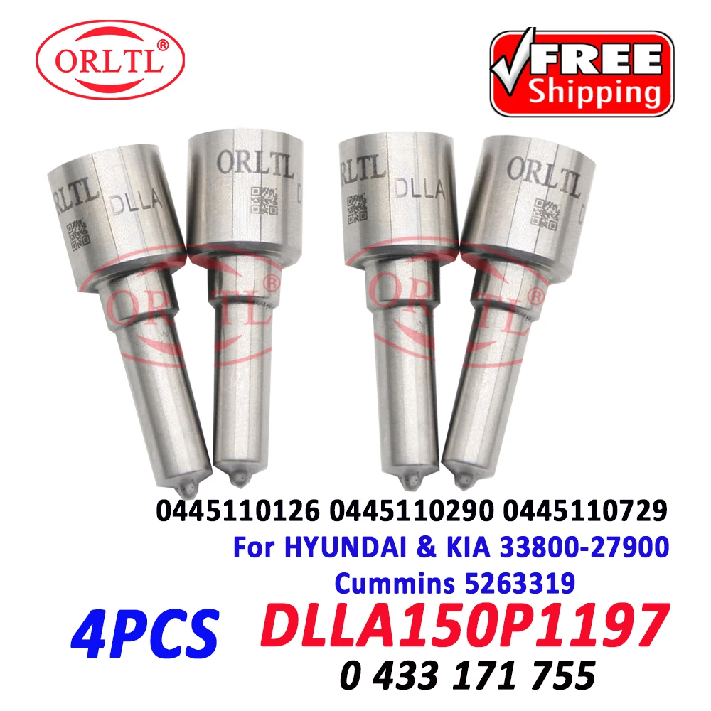 

4 PCS DLLA150P1197 Diesel Injector 33800-27900 Nozzle 0433171755 For HYUNDAI Santa/KIA Fuel 0445110290 0445110126 0445110729