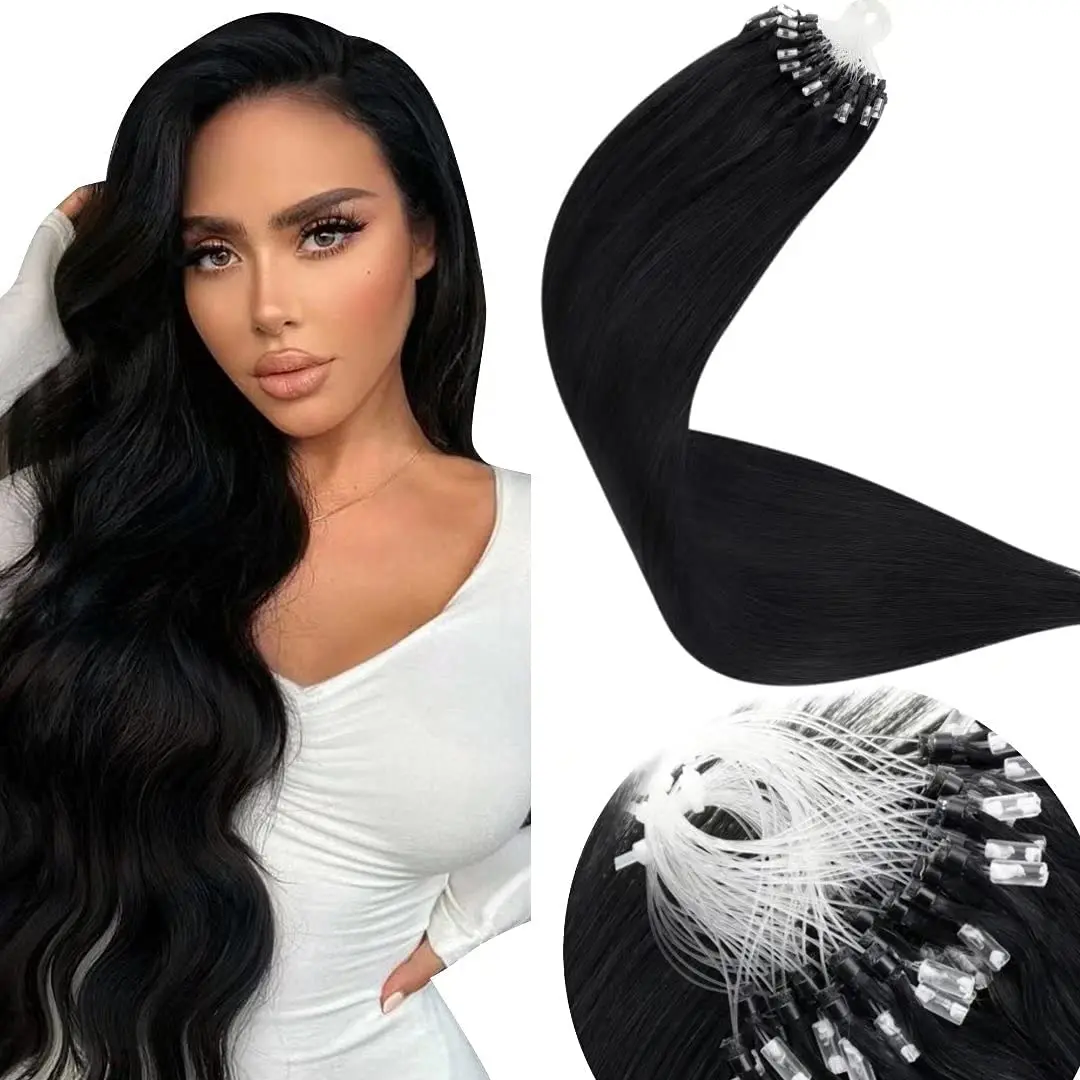 

Micro Ring Straight Hair Extensions Natural Black Micro Links 100% Real Human Hair Extensions Microlink Beads Loop For Woman