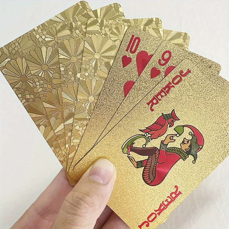 황금 꽃무늬의 독창적인 방수 플레잉 카드, 친구 선물, 가족 모임, 야외 피크닉에 적합합니다.
