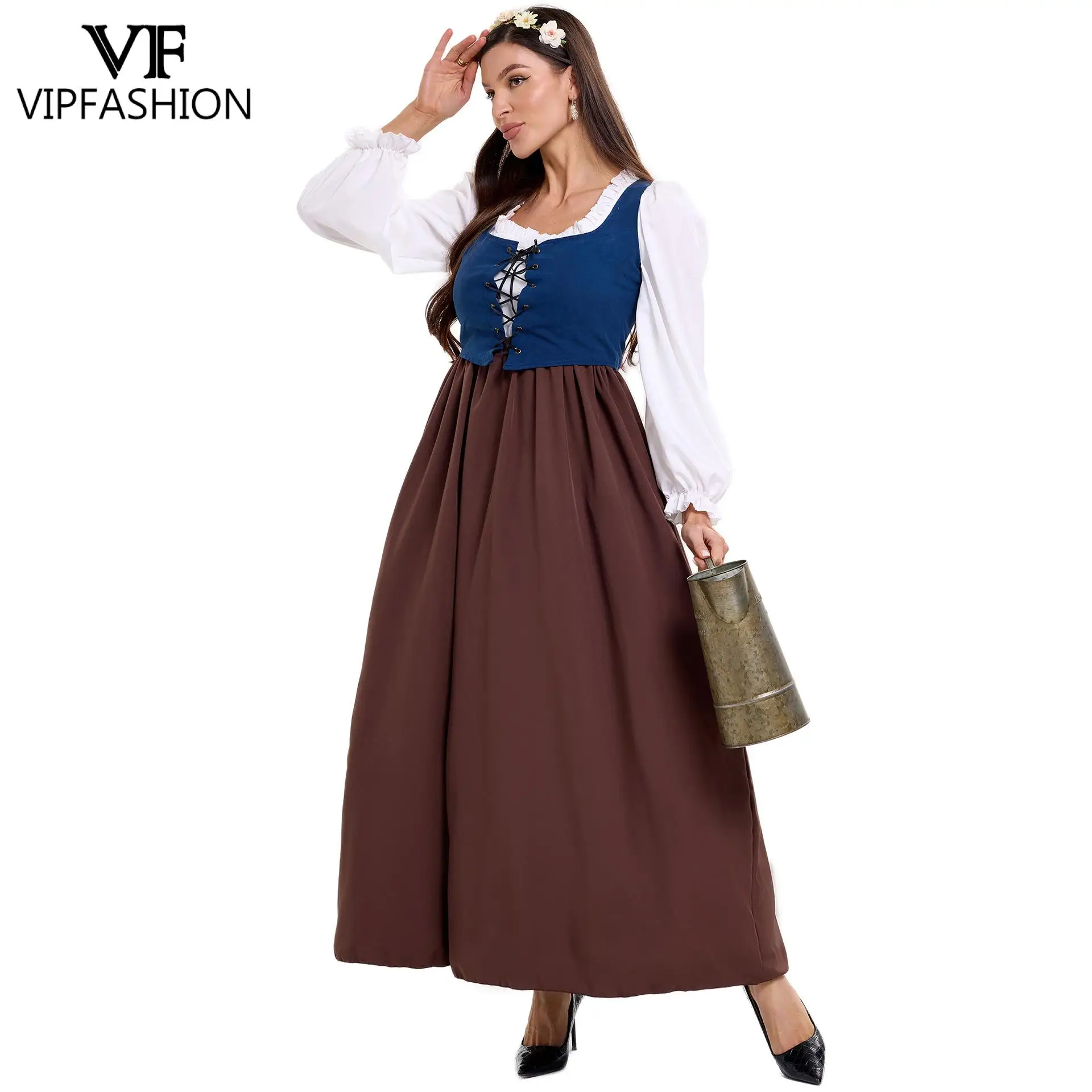 Vestido de empregada renascentista da moda vip com colete traje medieval europeu para reencenação histórica roupa de festa de servo vintage
