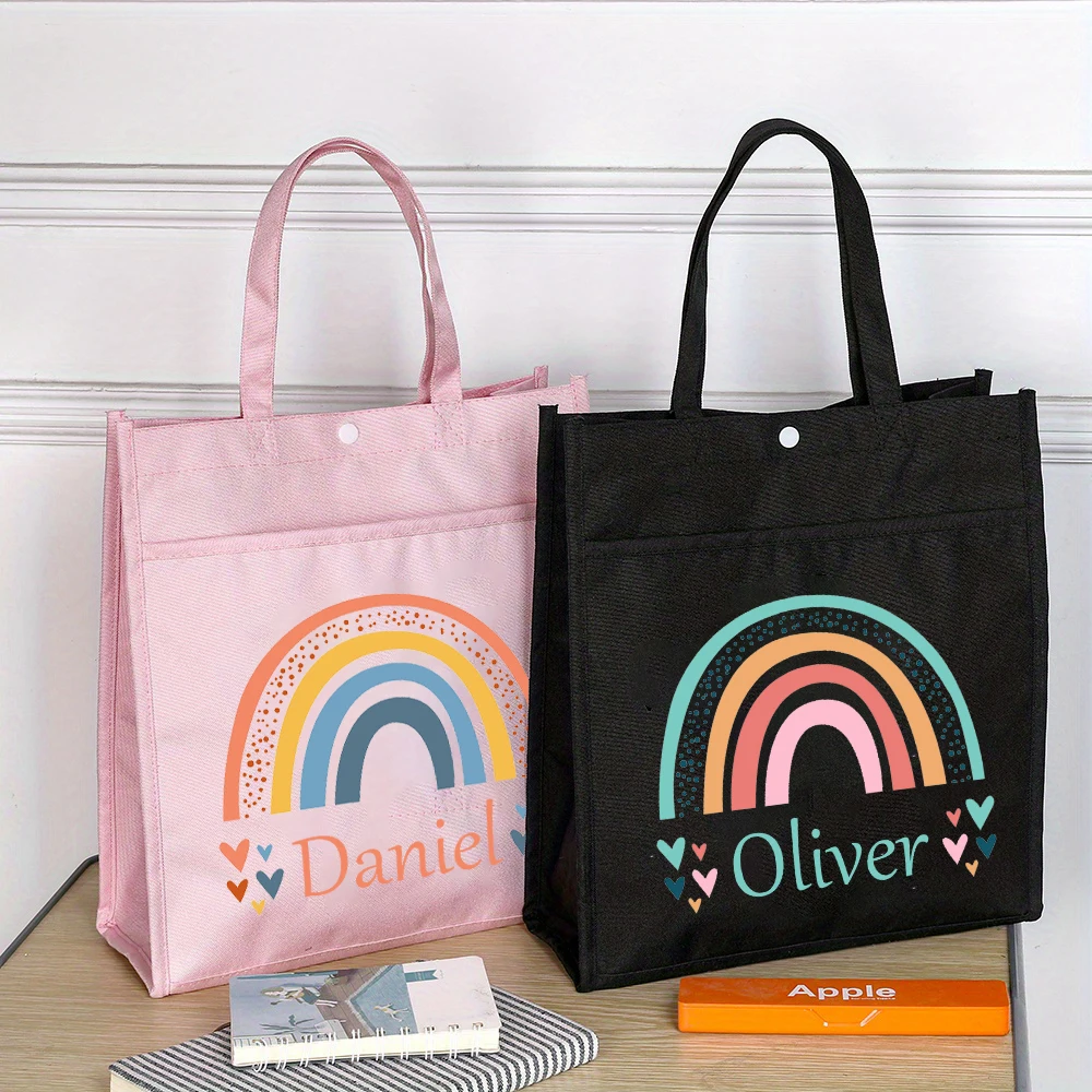 Personalized Kids Library Tote Bag Rainbow with NameHomeschool Reading Books Bags School Bag Kids Birthday Back To School Gift