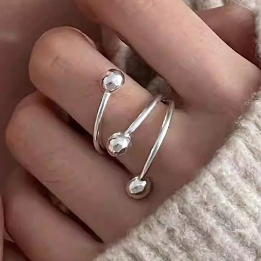 

925 Sterling Silver Rings For Women Geometric Fine Jewelry Finger Adjustable Simple Dots Ring For Party Birthday Gift