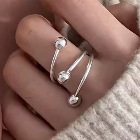 925 Sterling Silver Rings For Women Geometric Fine Jewelry Finger Adjustable Simple Dots Ring For Party Birthday Gift