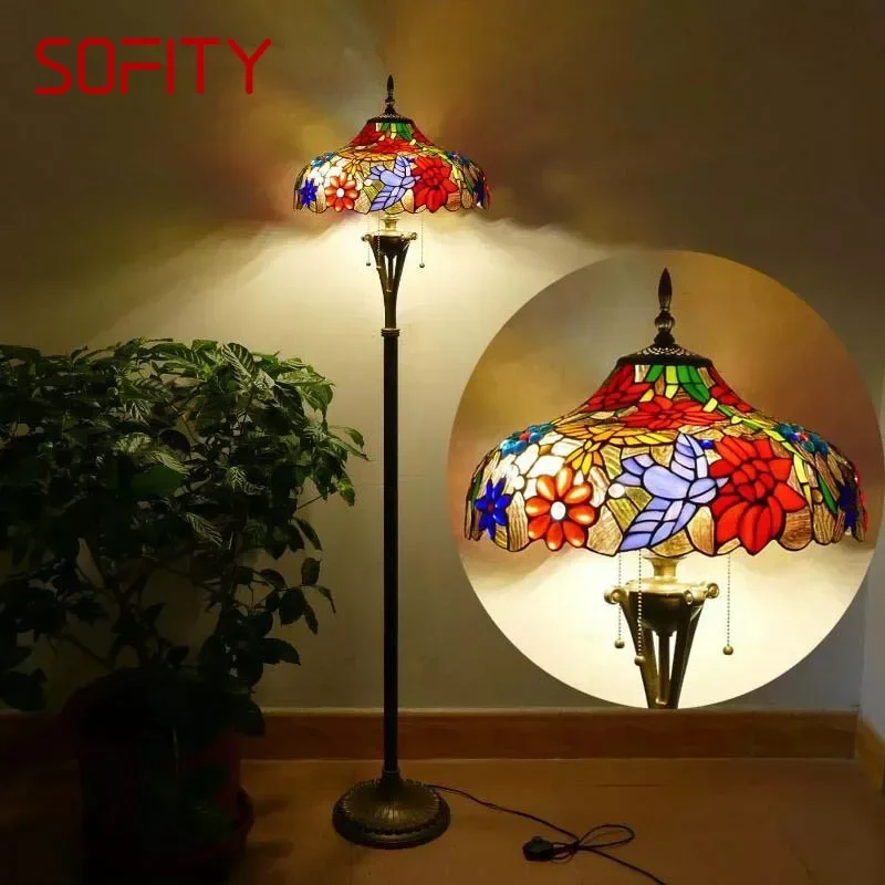 

SOFITY Tiffany Floor Lamp American Retro Living Room Bedroom Lamp Country Stained Glass Floor Lamp