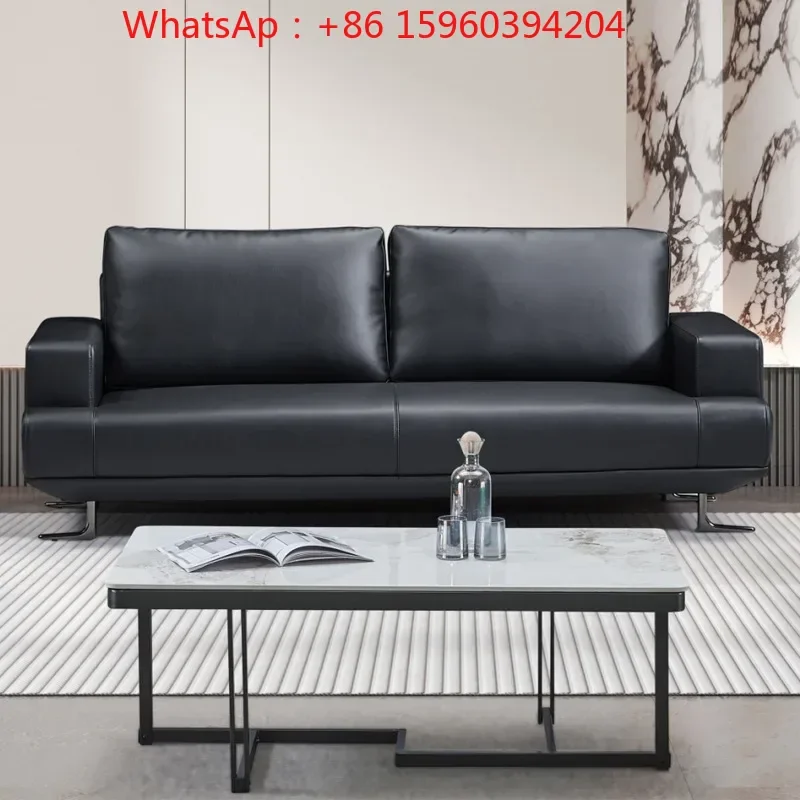 President's office sofa three-person ecological leather company boss reception and negotiation office sofa tea table combination