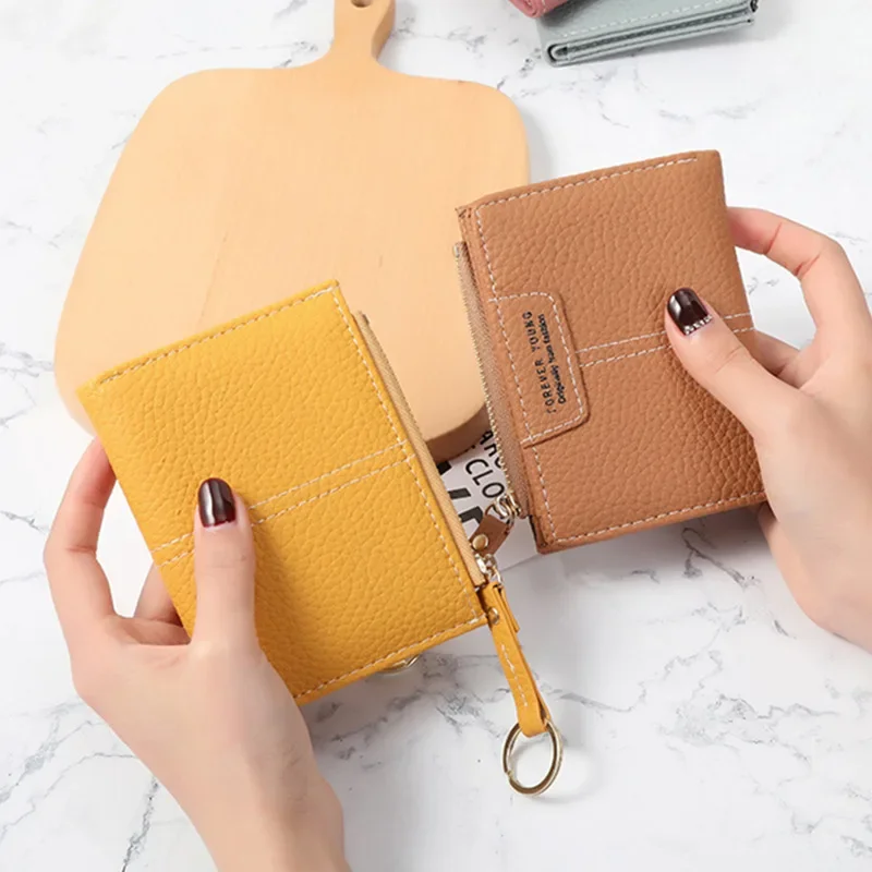 

Women Short Wallet Fashion Lychee Pattern Coin Purse Zipper Money Bags for Ladies Female Card Pocket with Leather monedero mujer