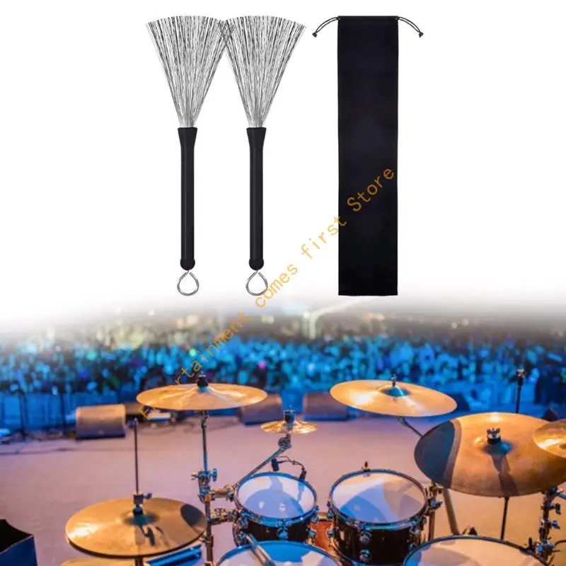 1Pair Retractable Steel Wire Brush Comfortable Handle Drum Wire Brushes 55KD