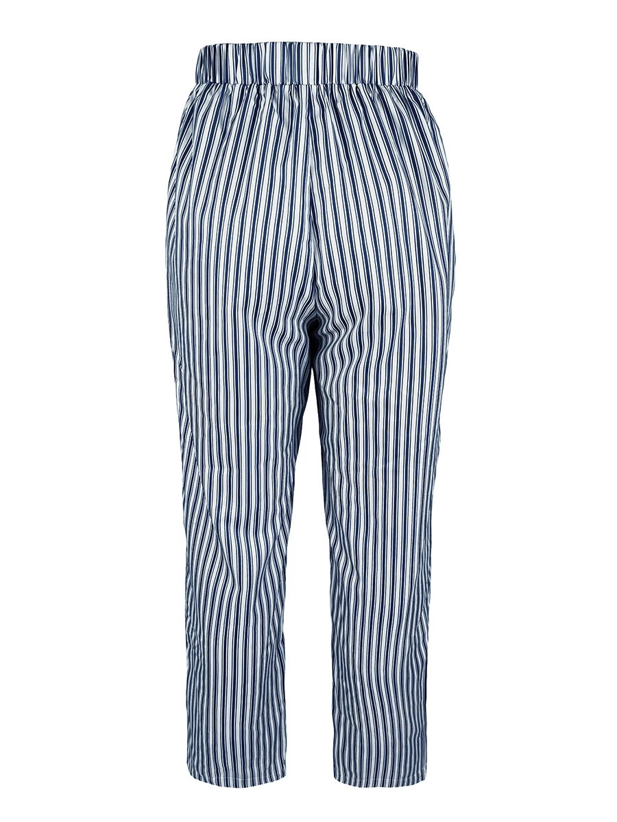 Übergröße Damen Gestreifte Hosen Lässige Weite Hosen mit Kordelzug Herbst Winter Mode Baggy Lange Hosen Hohe Taille Streetwear – Detail 5