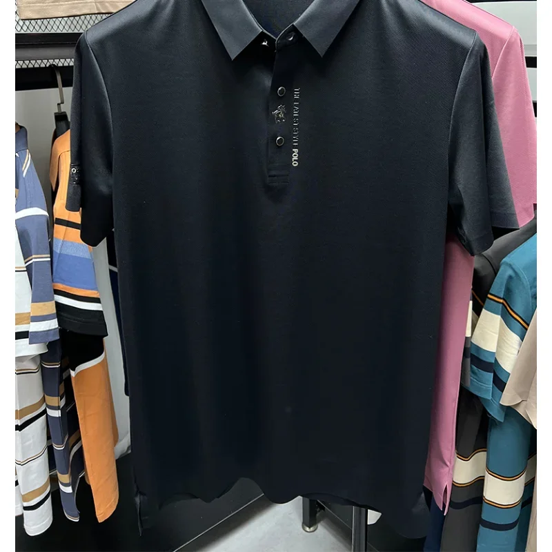 

High End Trendy Summer Polo Shirt, Business Casual Seamless Ice Silk Short Sleeved T-shirt, Lapel, Pony Logo Top