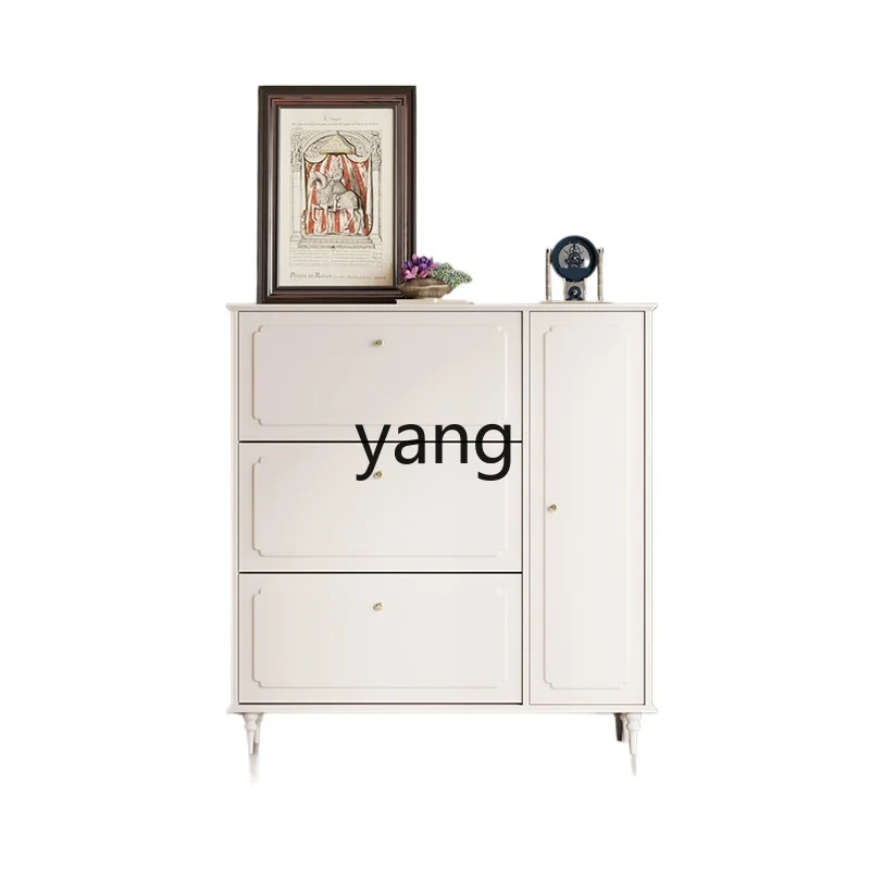 

TGF American country shoe cabinet ultra-thin tipping bucket home door living room cream wind white