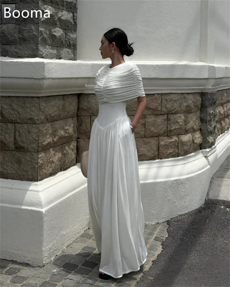 Booma A ライン O ネックロングシンプルなウェディングドレスプリーツエレガントなフロアフリート花嫁ドレスカスタムメイド 2025
