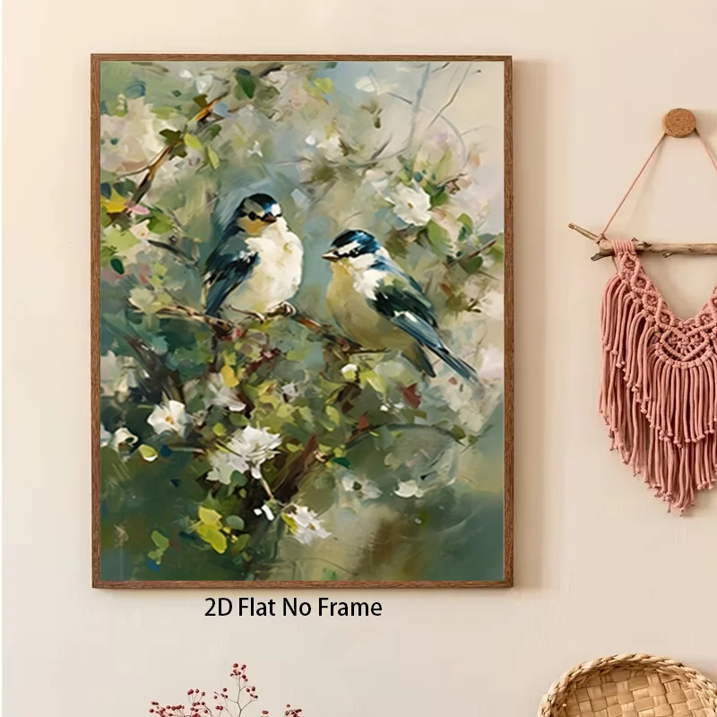 2D Flat, 1pc Modern Minimalist Two Birds on Branch Wall Art - Frameless Canvas Painting Suitable for Living Room, Entryway De