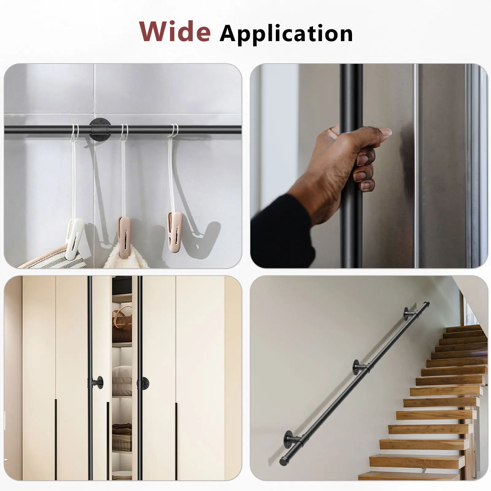 Montado na parede Anti-Slip Stair Corrimão, Idosos Metal, Grab Bars, Trilho para Uso Interior e Exterior, Flats, 1.5m