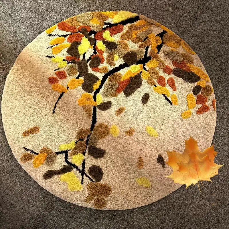 

Ginkgo Leaves Tufted Round Rug For Bedroom Pastoral Computer Chair Round Carpet Soft Kids Play Tent Crawling Tatami Floor Mat