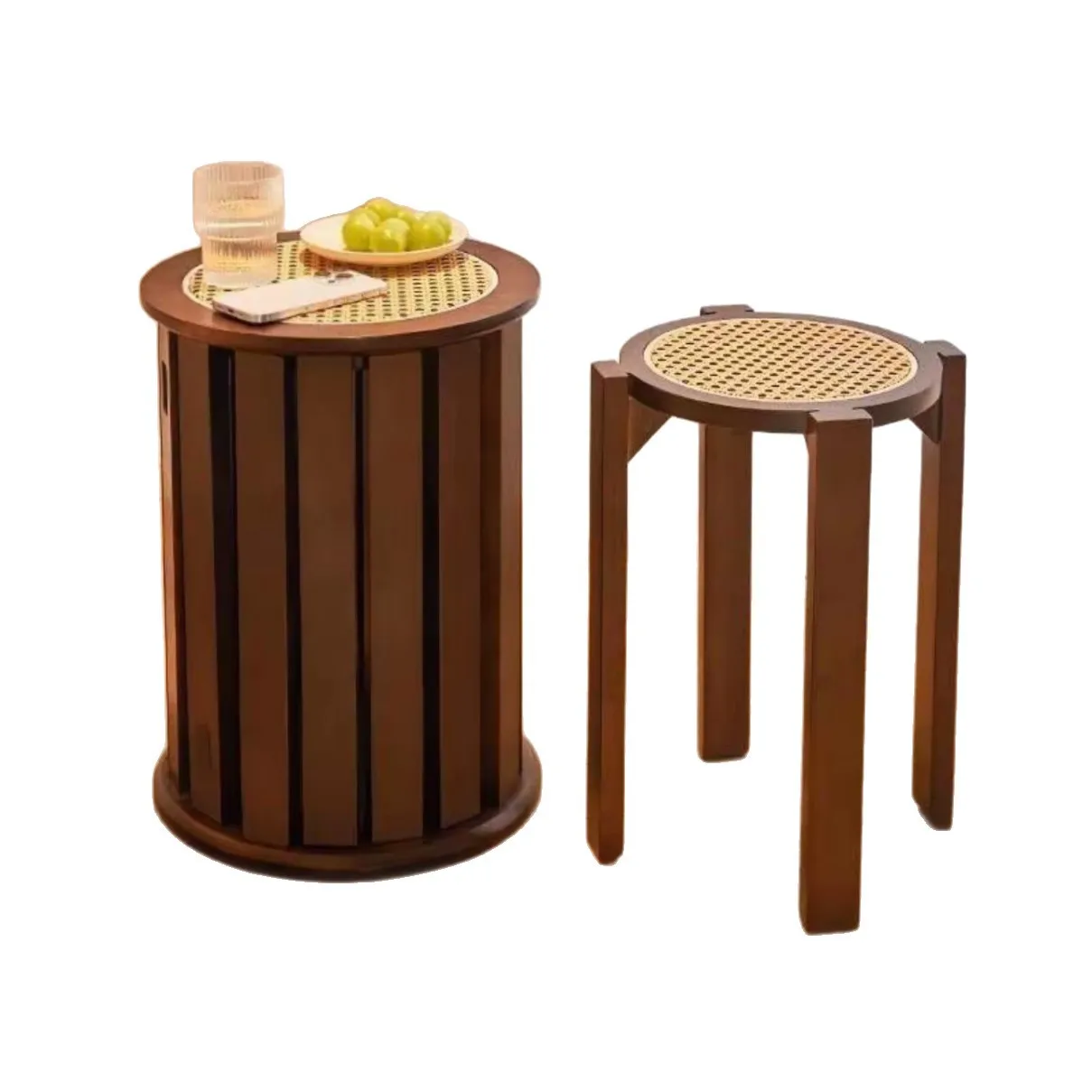 

rattan, solid wood, stacked stool, household, wooden stool, living room, combination, sedentary, not tired
