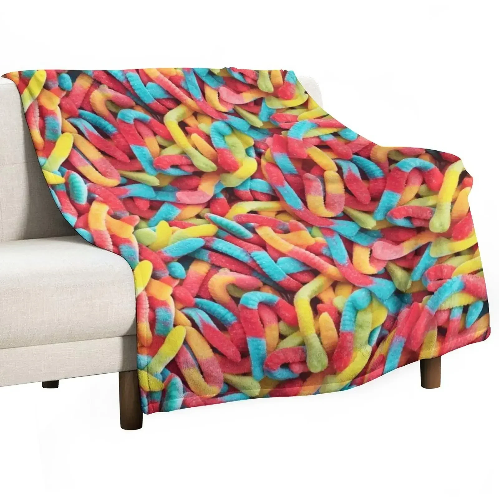 Neon Sour Gummy Worm Pattern Throw Blanket Decorative Beds Polar Loose Bed Fashionable Blankets