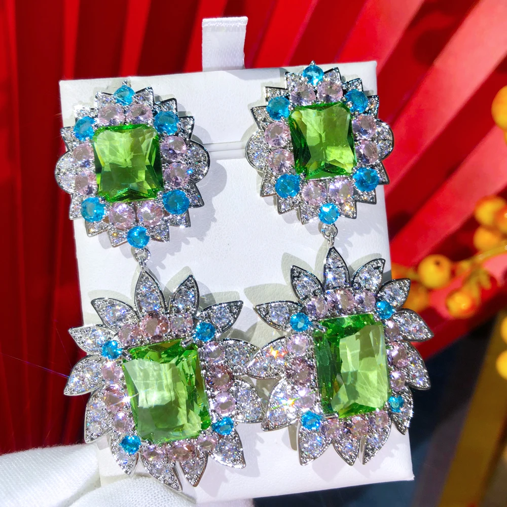 

GODKI Trendy Blue Flowers Earrings For Women Wedding Party Multicolor Cubic Zircon Dubai Bridal Earring boucle d'oreille 2024