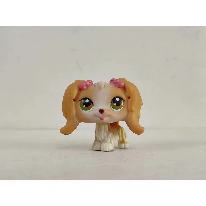 

Mini Pet Shop Toy Yellow Spaniel Cocker Dog Pink Bow #7863 Collection LPS Figure