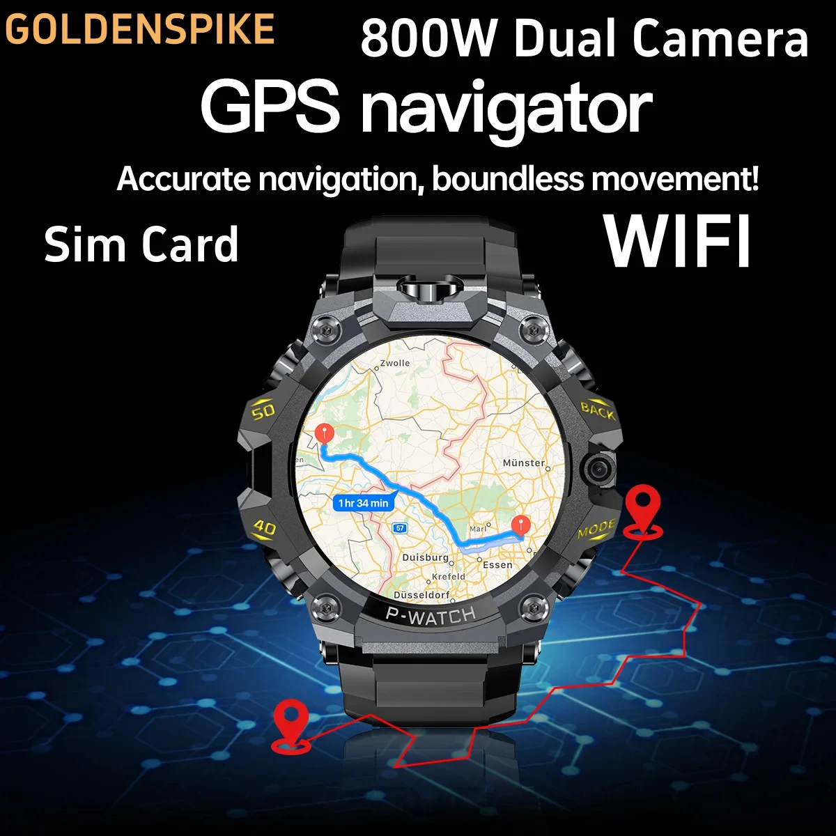 ساعة ذكية خارجية أندرويد 4G LTE ساعة ذكية IP68 مقاومة للماء 800 وات كاميرا مزدوجة Amoled نظام تحديد المواقع واي فاي وضع رياضي متعدد تنزيل التطبيقات