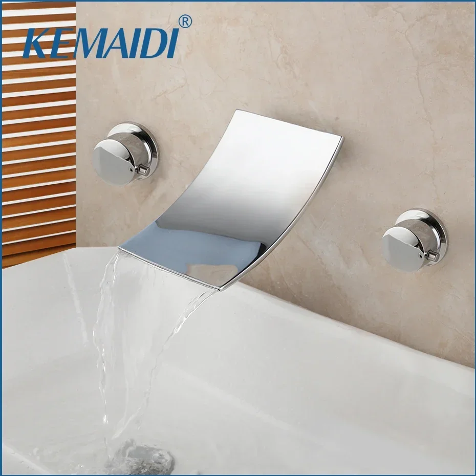 KEMAIDI Solid Brass Bathroom Bathtub Faucet Wall Mounted Waterfall Faucets Dual Handle Hot Cold Mixer Tap Crane Tap