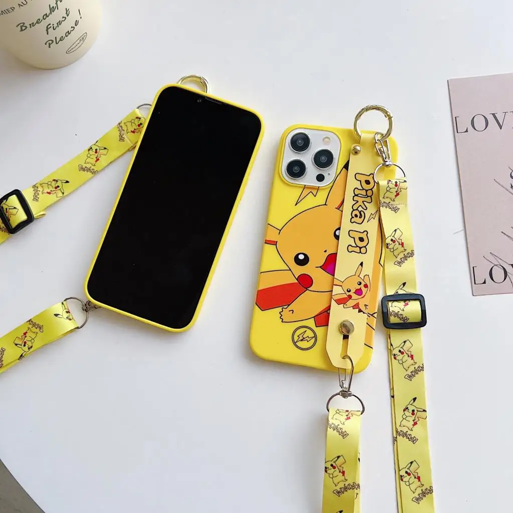 For OPPO A15 A16 A36 A76 A57 A17 A93 A54 A96 A78 Reno 5F 7Z Realme C30 C35 C33 C55 C53 Pikachu Phone Case Wrist Strap Rope