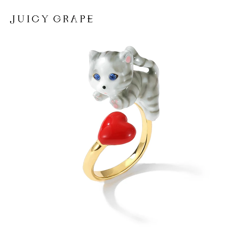 

Juicy Grape Cat Rings For Women Cubic Adjustable Cat Rings Handmade Enamel Jewellery 18k Gold Plated Free Shipping