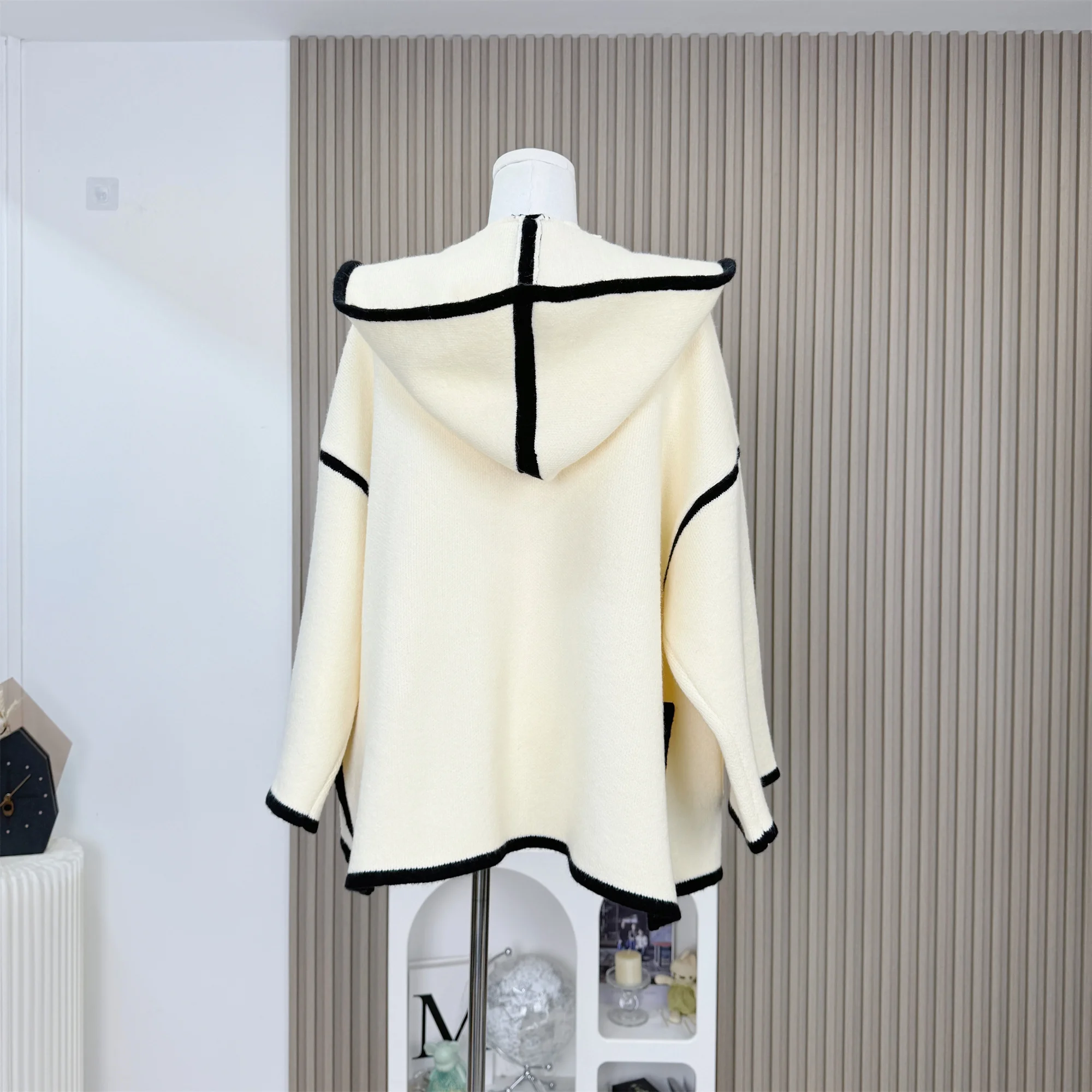 Cárdigan Vintage de lana y Cachemira con capucha para mujer, suéter tejido para otoño e invierno, chaqueta, abrigo informal F267