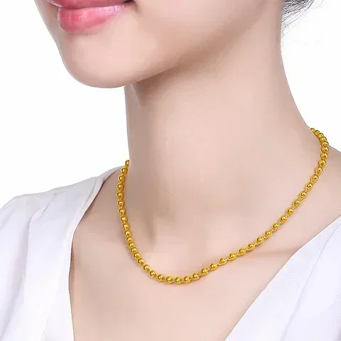 

Boutique AU999 gold necklace real gold round beads solid clavicle chain 24k pure gold boss chain men and women necklace