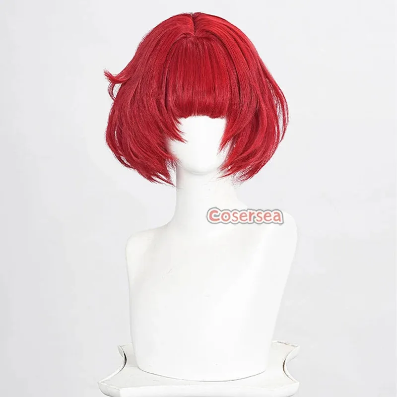 Cosersea Tribble 코스프레 가발 Honkai: 스타 레일 Tribble 역할 놀이 30cm 짧은 스트레이트 레드 Cos 가발 합성 머리 내열성