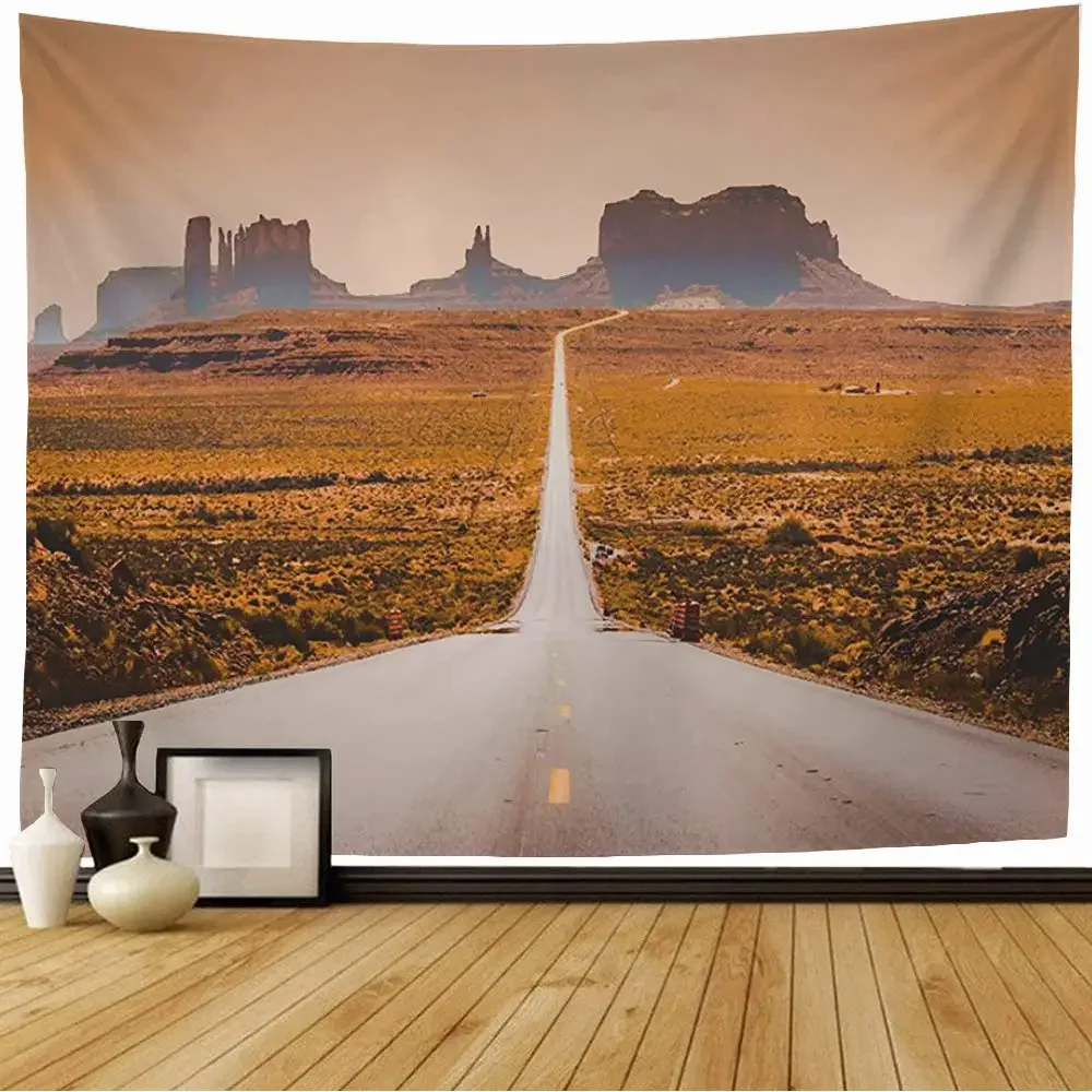 Landscape Tapestry Desert Asphalt Road Trip Tapestry Western Wilderness Tapestry Wall Hanging Decor for Bedroom Living Room Dorm