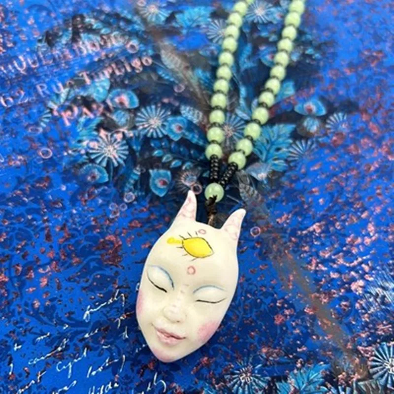 Guardian Spirit Doll Hand-painted Ceramic necklace Masks Pendants For women Jewelry gift Pendants For women