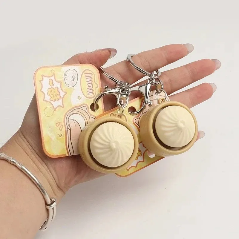 Simulation Bun Keyboard Clicker Keychain Mini Steamed Bun Fidget Toy Stress Relief Decompression Gift