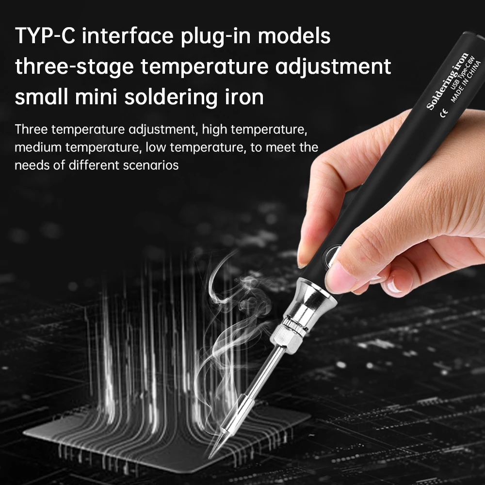 Kein Batteriemodell, USB-Lötkolben, Typ C, drei Stufen der Temperaturregelung, schnelles Aufheizen, Lötkolben-Set, DC5 V, 2 A, 8 W