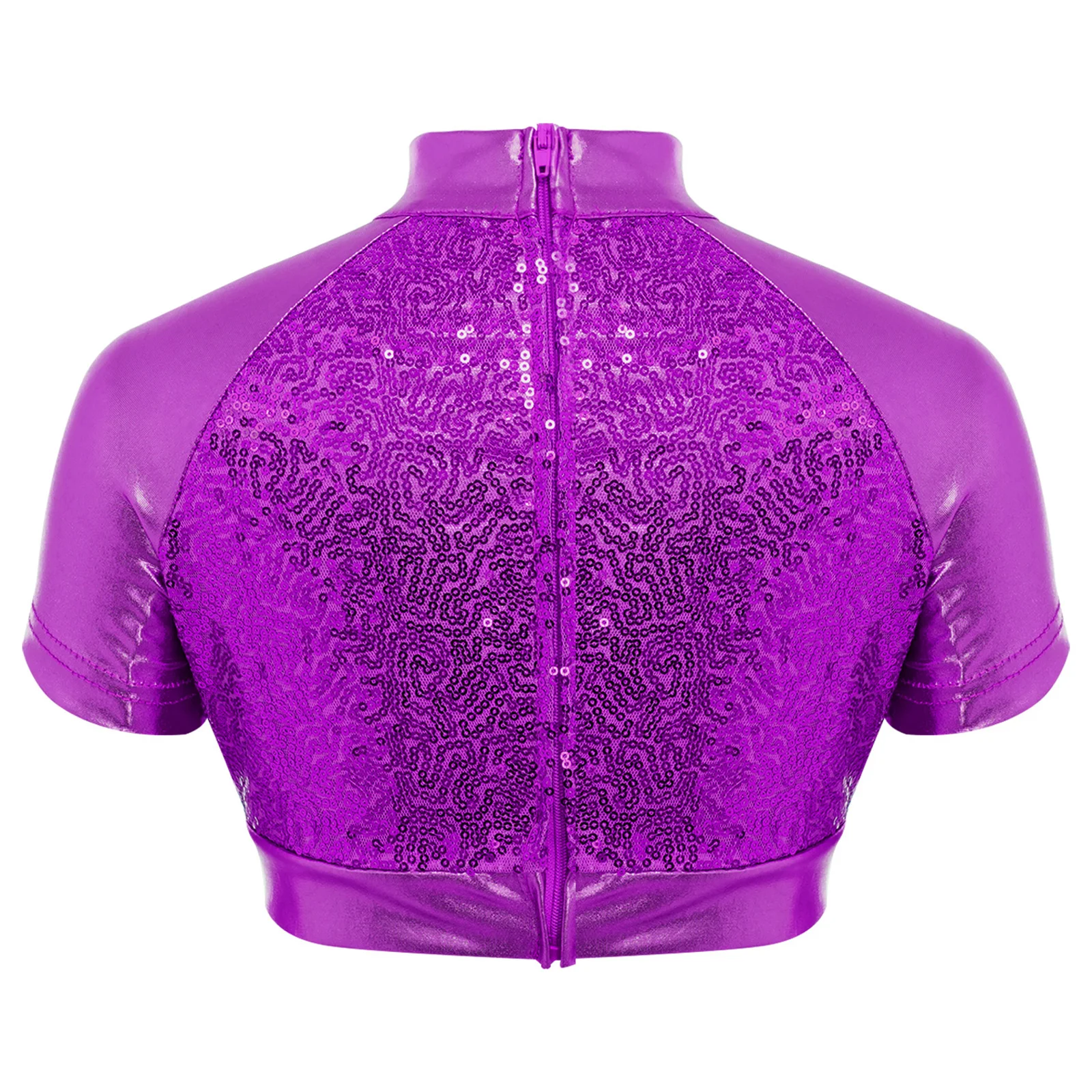 Children's T-Shirts Mock Neck Kids Girls Disco Costume Sequins Hip Hop Jazz Dance Costume Metallic Dance Top Shiny Crop Top