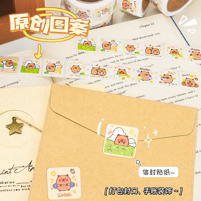 300/600Pcs Capibara 인감 스티커 귀여운 만화 Capybara 장식 롤 스티커 DIY 전화 노트북 씰링 스티커 어린이 스티커