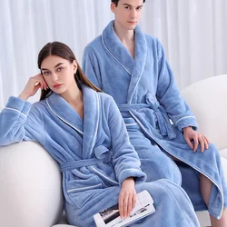 Winter Thickened Flannel Couple Long Robe Sleepwear Warm Coral Fleece Kimono Bathrobe Gown Nightwear Loose Home Wear Loungewear