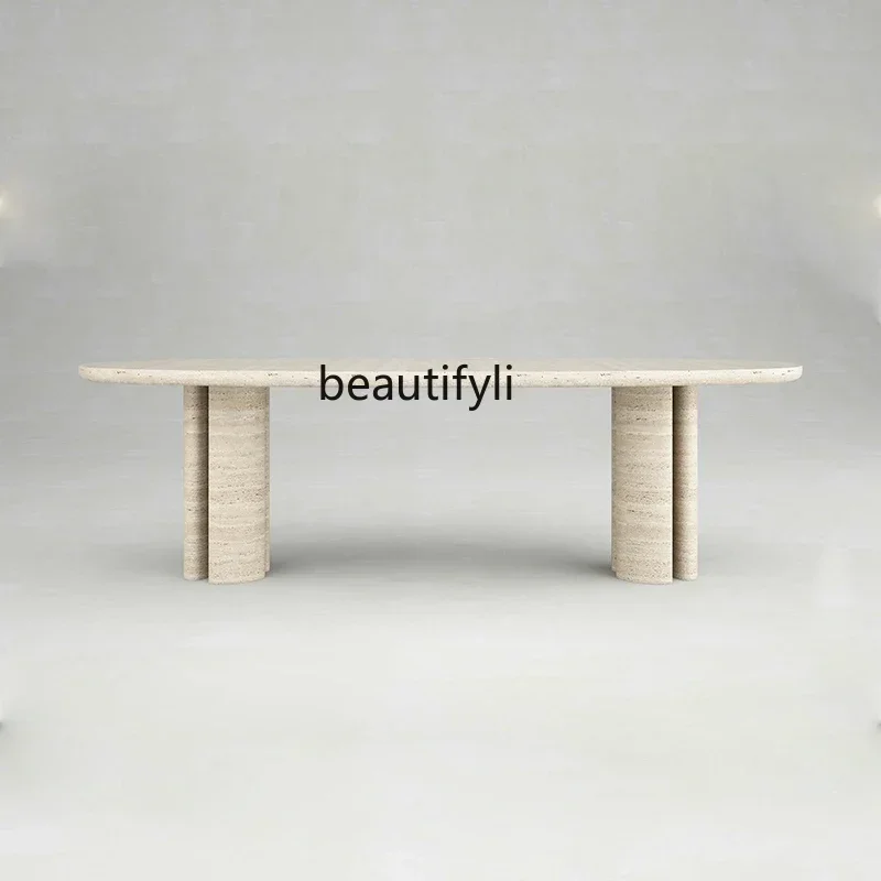 

A38 Обеденный стол из натурального травертина в средневековом стиле, обеденный стол из цельного дерева во французском стиле ретро ваби и комбинация стульев для дома